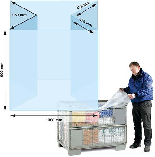 Seitenfaltensack Maße (B+SFxL) 1300+950x900mm S90µ LPDE kurz fGitterbox - VPE: 50