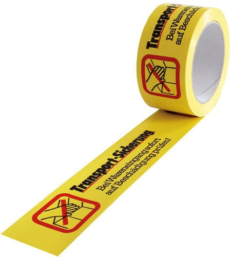 Kennzeichnungsband Breite 50mm L66m S52µ PVC gelb Aufdruck Transportsicherung - VPE: 12