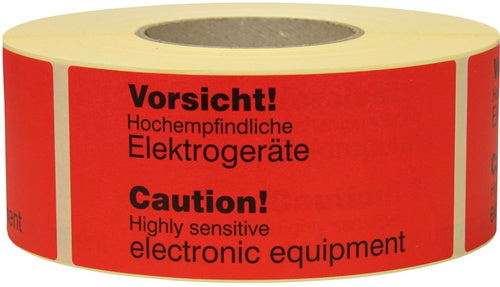 Warnetiketten Maße 145x70mm Papier rot Sensitive electronic equip TRANSPAK