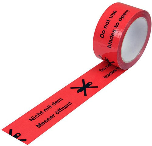 Warnklebeband Breite 50mm Länge 66m S52µ PP rot Aufdruck Messersymbol TRANSPAK - VPE: 12