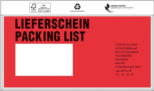 Dokumententaschen Standard Maße 240x110mm DIN-lang mDruck Lieferschein TRANSPAK - VPE: 1000