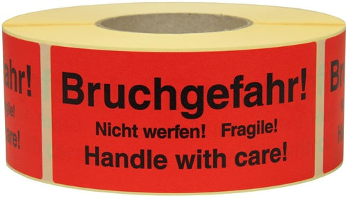 Warnetiketten Maße 145x70mm Papier rot Bruchgefahr Nicht werfen! Fragile!