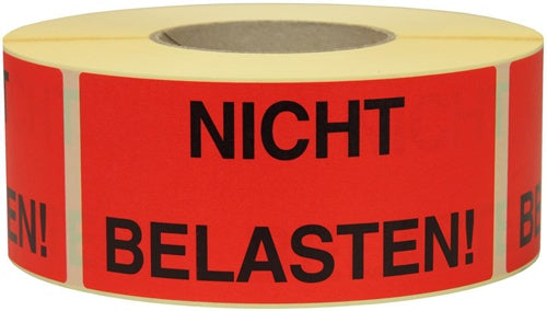 Warnetiketten Maße 145x70mm Papier rot NICHT BELASTEN! TRANSPAK