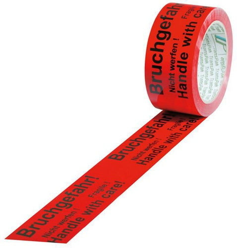 Kennzeichnungsband Breite 50mm L66m S52µ PVC rot Aufdruck Bruchgefahr TRANSPAK - VPE: 12