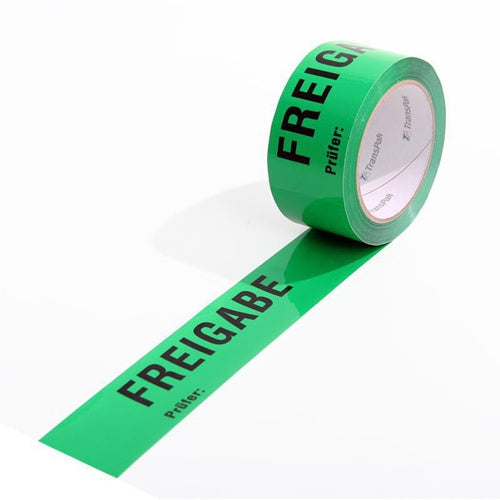Kennzeichnungsband Breite 50mm Länge 66m 52µ PP grün Aufdruck Freigabe TRANSPAK - VPE: 6