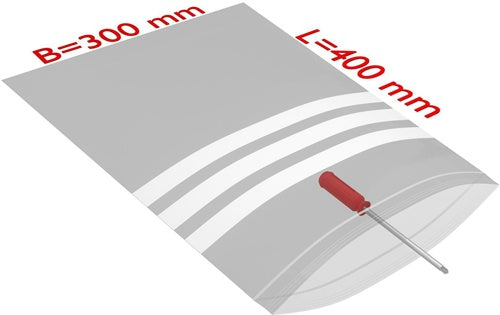 Druckverschlussbeutel mBeschriftungsfeld Maße 300x400mm S50µ PE transparent - VPE: 1000