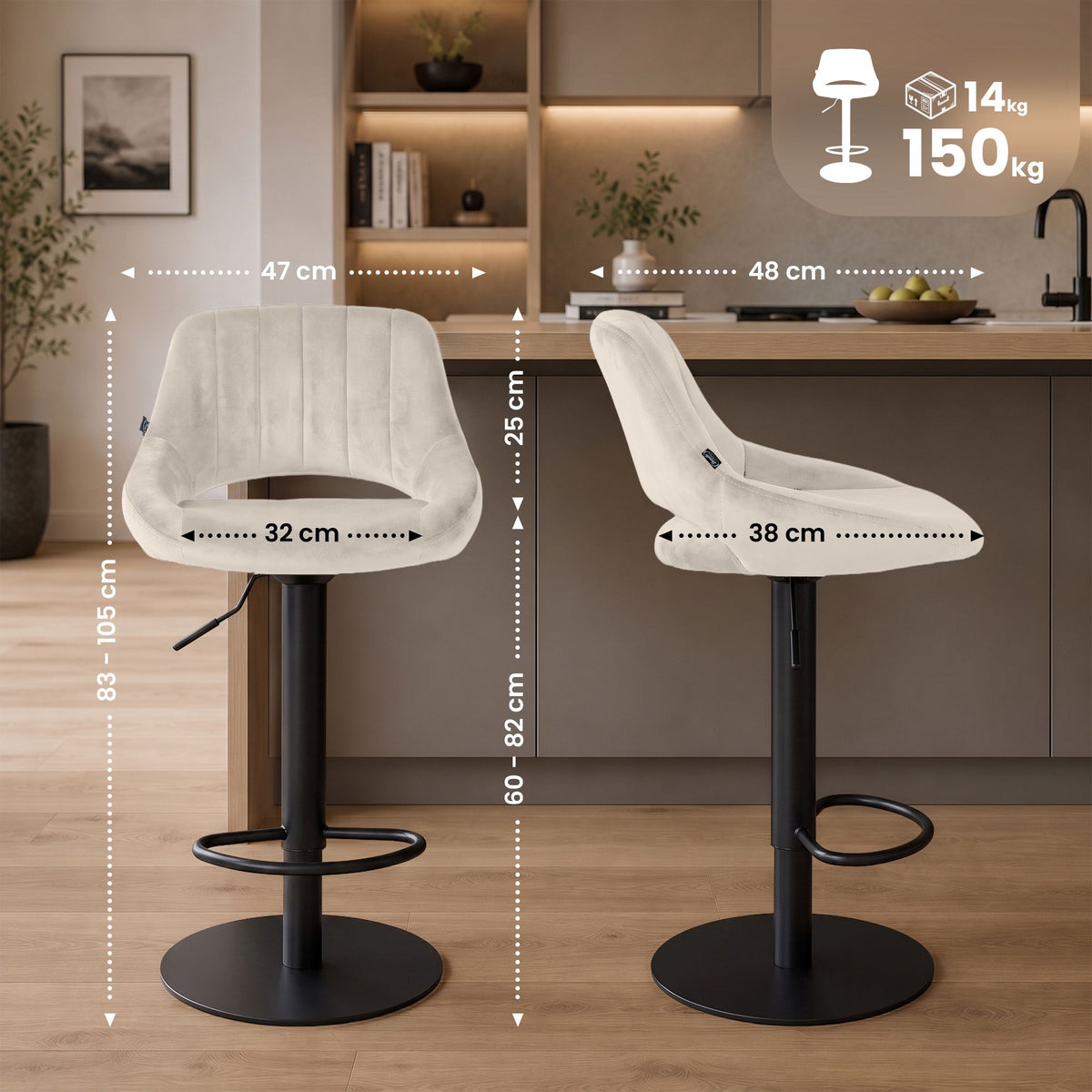 2er Set Barhocker HD Milet B Samt – Ansicht 16