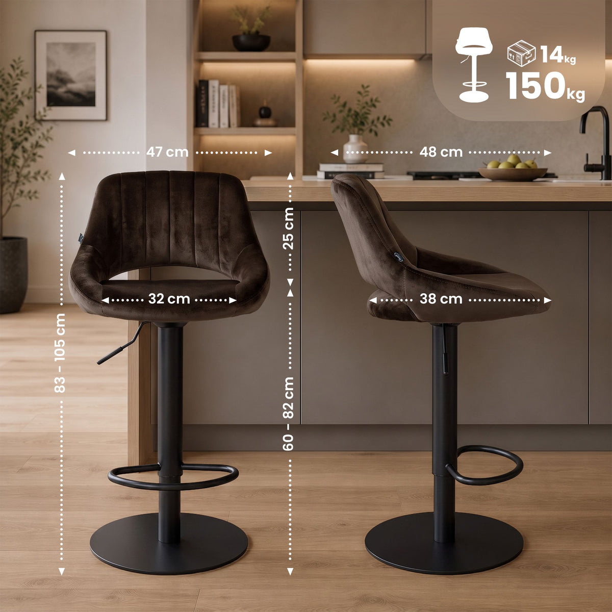 2er Set Barhocker HD Milet B Samt – Ansicht 2