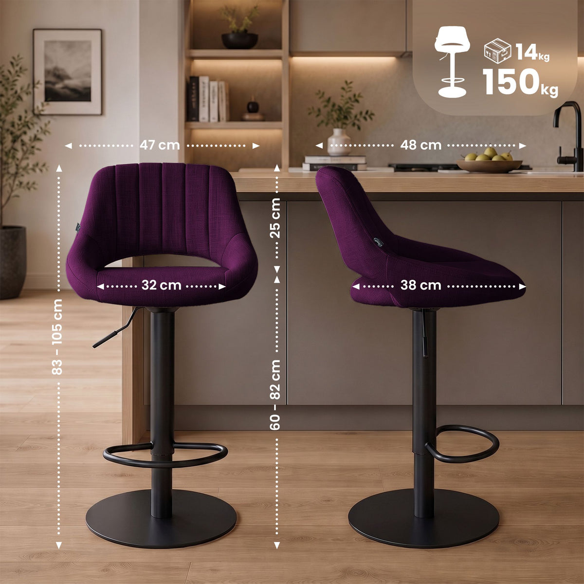 2er Set Barhocker HD Milet B Stoff – Ansicht 2