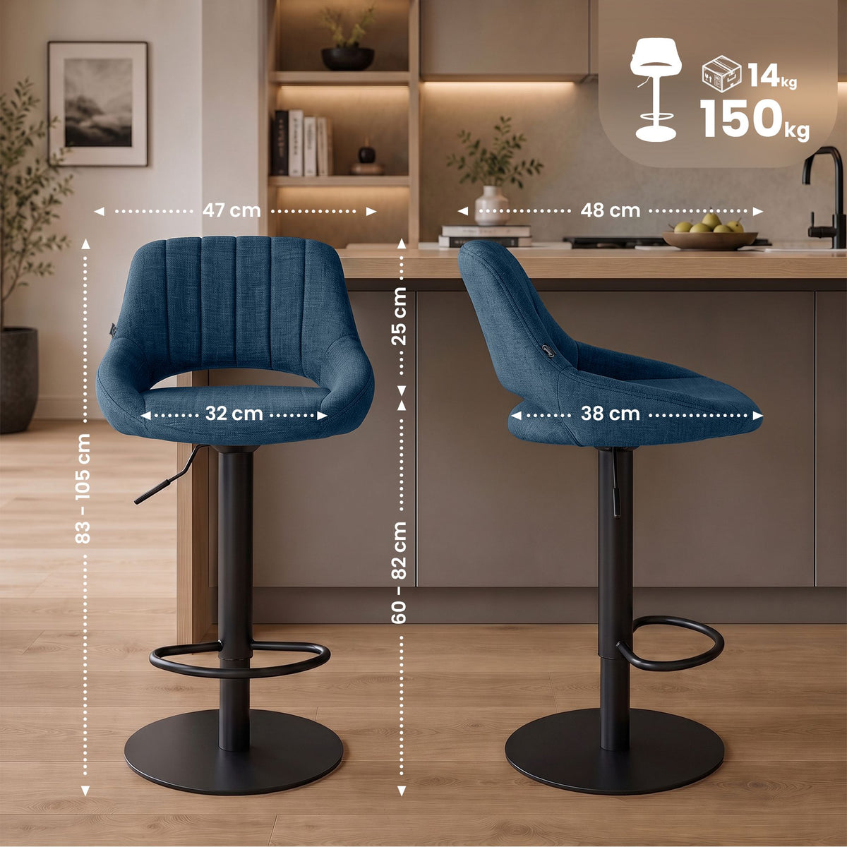 2er Set Barhocker HD Milet B Stoff – Ansicht 16