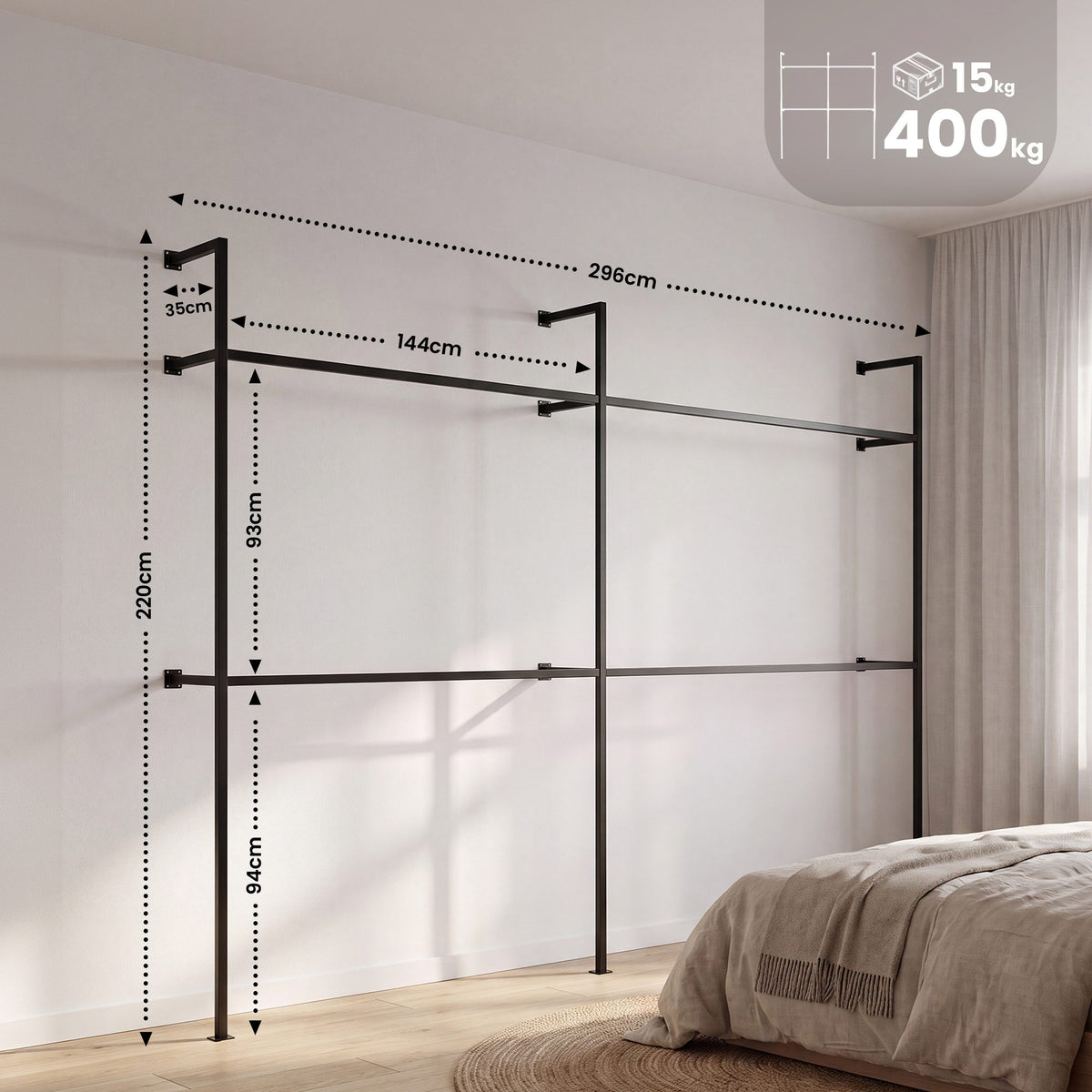 Wandgarderobe Arundel 295,5x35x220 cm – Ansicht 7