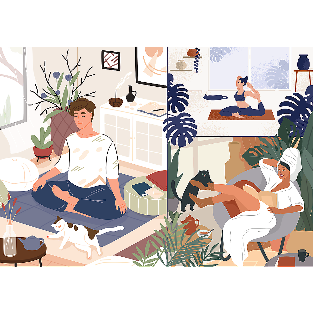 Yoga, Cats & Coffee: Peace of Mind / ADOBE STOCK_L - UFT Puzzle 1000 Teile – Ansicht 2
