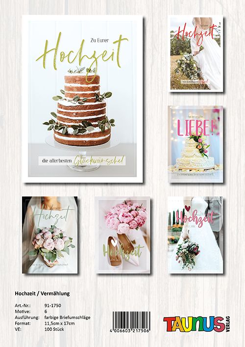 Hochzeitskarten - 100 Stück - 6 Motive