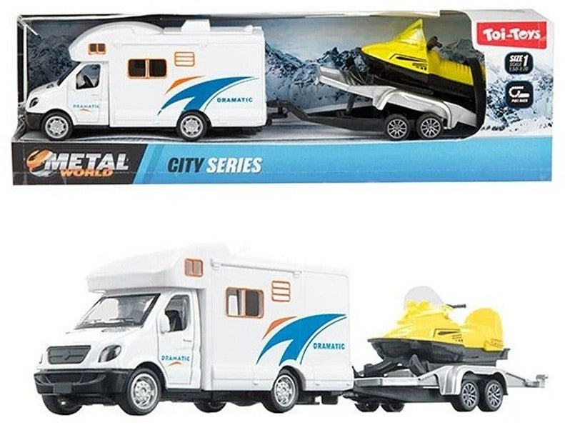 METAL World - Camper Pullback + Anhänger + Schneescooter - 23,5 cm