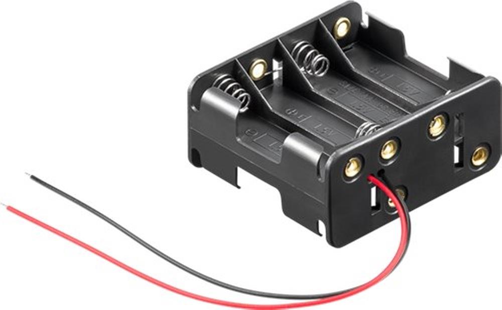 Batteriehalter 8 x AA (Mignon) Schwarz - lose Kabelenden 1 Stück