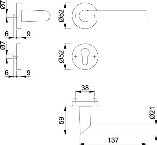 Rosettengarnitur Amsterdam 1400/42KV/42KVS Aluminium F1 rund PZ DIN links / rechts D/D HOPPE