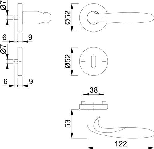 Rosettengarnitur Verona M151/42KV/42KVS Messing F98-R rund OB DIN links / rechts D/D HOPPE