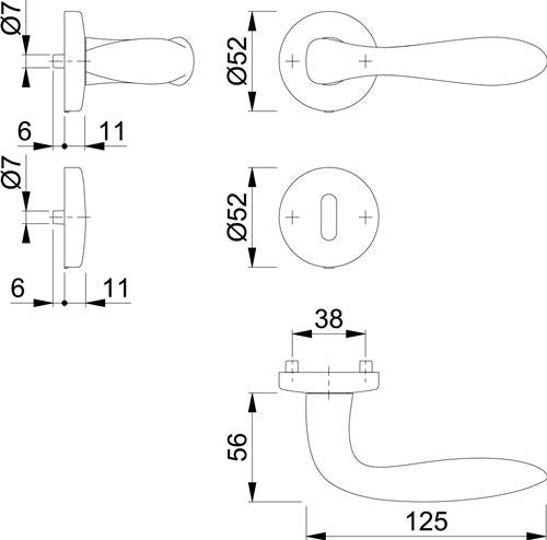 Rosettengarnitur Genova M1535/19KV/19KVS Messing F45-R rund OB DIN links / rechts D/D HOPPE