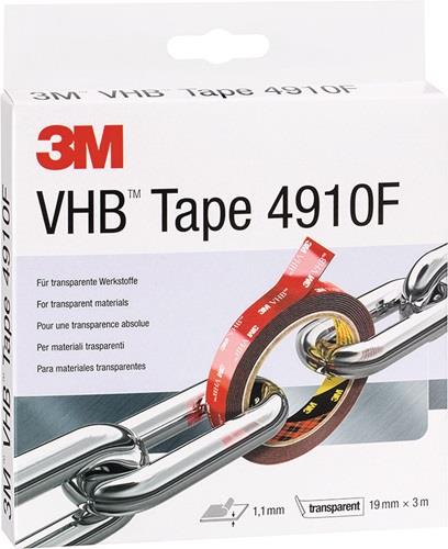 Montageband VHB Tape 4910F transparent Länge 3 m Breite 19 mm Rolle 3M