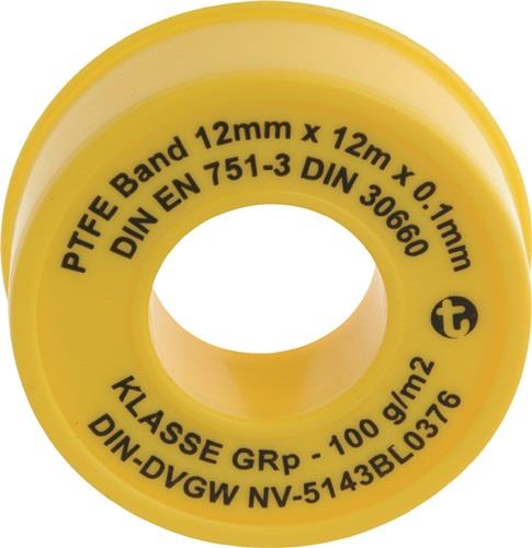 PTFE Dichtband GRp L12 m B12 mm D01 mm weiß 100 g/m² Rolle GEKA 1 Stück