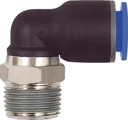 L-Steckverschraubung Blaue Serie Außengewinde R 1/2 ? SW 21 mm mit Gewindebeschichtung drehbar konisch 10 mm RIEGLER - VPE:
