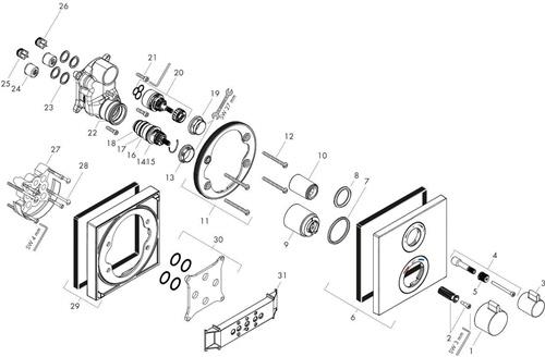 HG Fertigmontageset ECOSTAT SQUARE f UP-Thermostat 2 Verbraucher chrom HANSGROHE