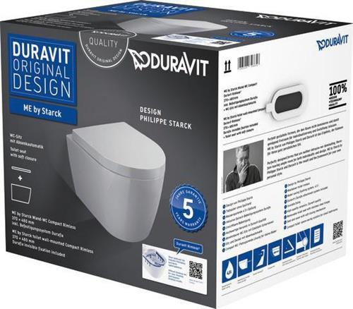 Wand-WC-Set ME by Starck COMPACT RIMLESS tief 370x480mm weiß weiß DURAVIT - VPE: 12 – Duravit Aktiengesellschaft