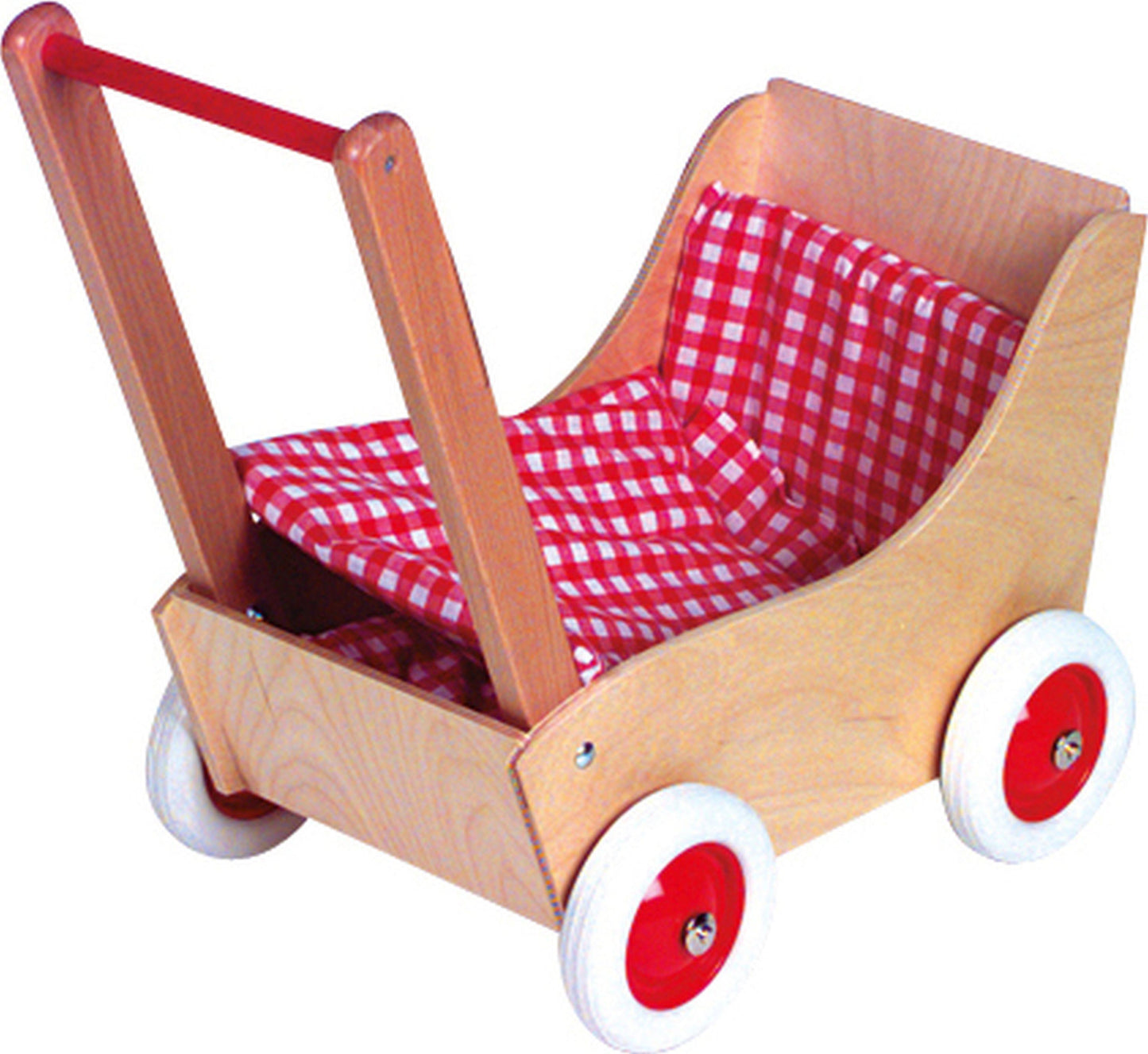 Holz-Puppenwagkaro rot/wss50cm