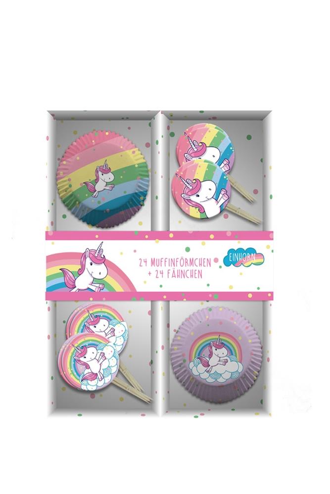 Einhorn Muffin Backset mit Fähnchen 1 Stück