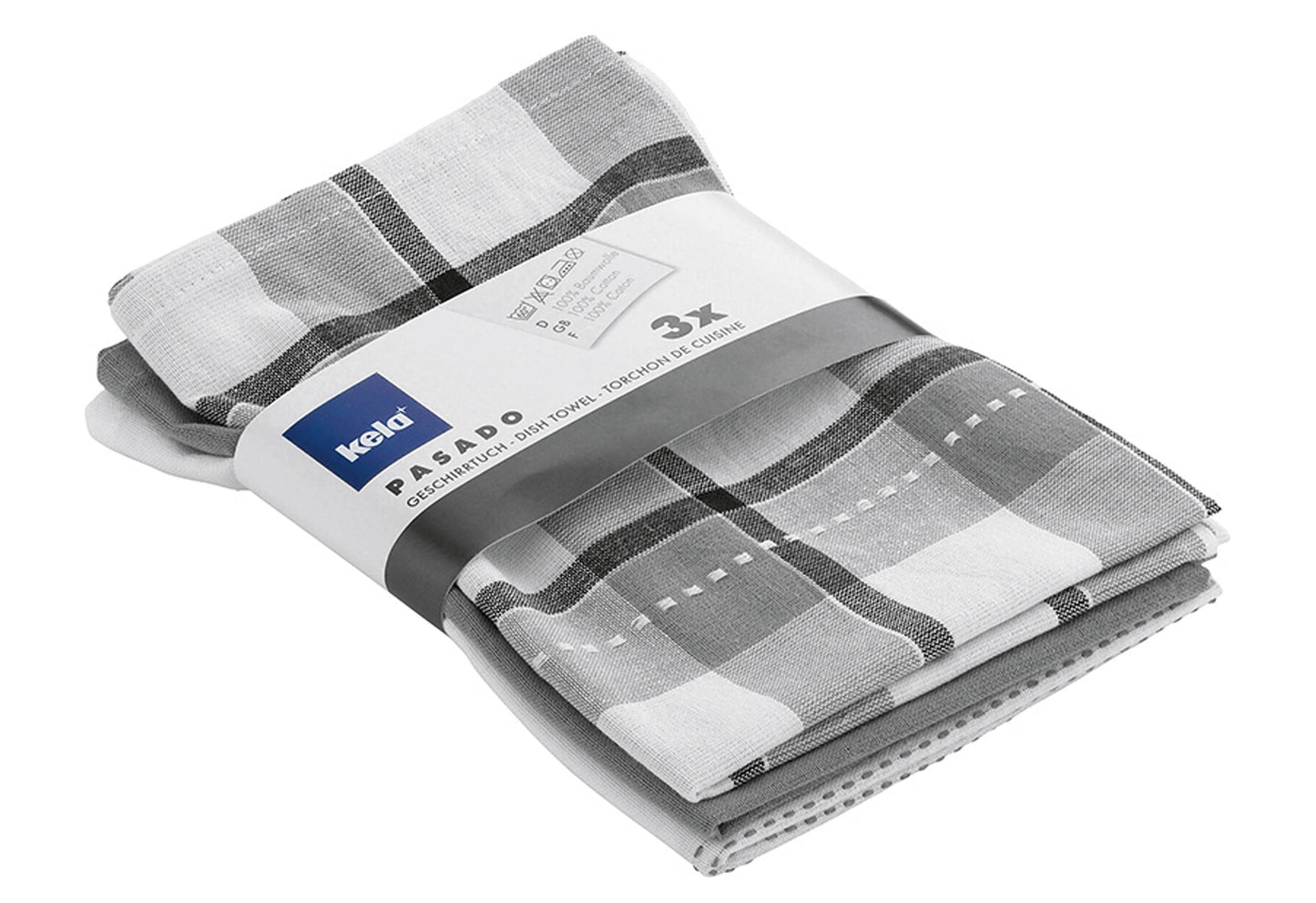 kela Geschirrtuch Pasado grau 65x45cm 3er Satz - VPE: 12
