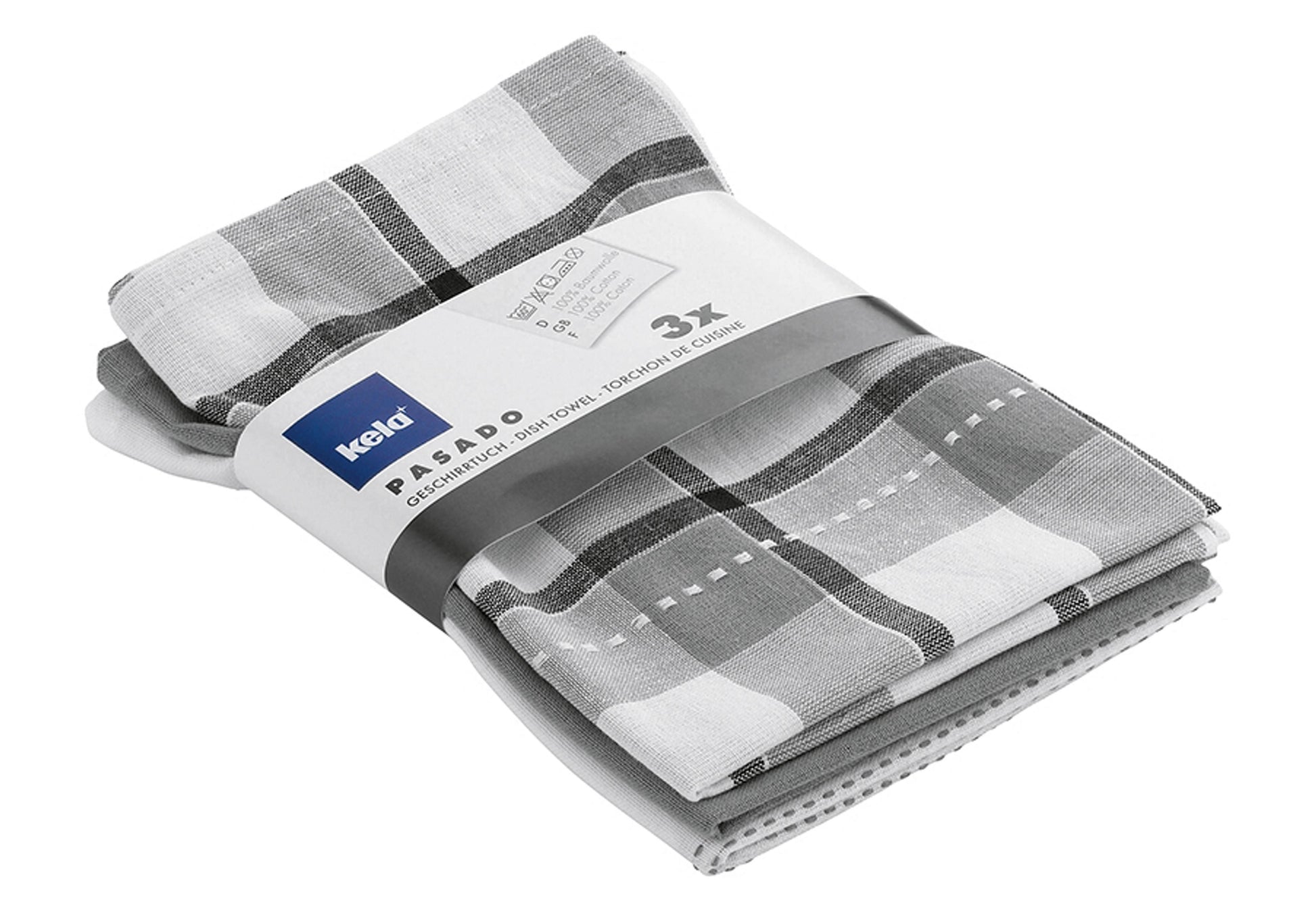 kela Geschirrtuch Pasado grau 65x45cm 3er Satz - VPE: 12
