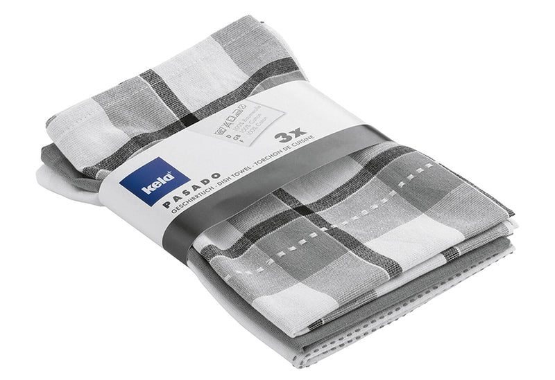kela Geschirrtuch Pasado grau 65x45cm 3er Satz - VPE: 12