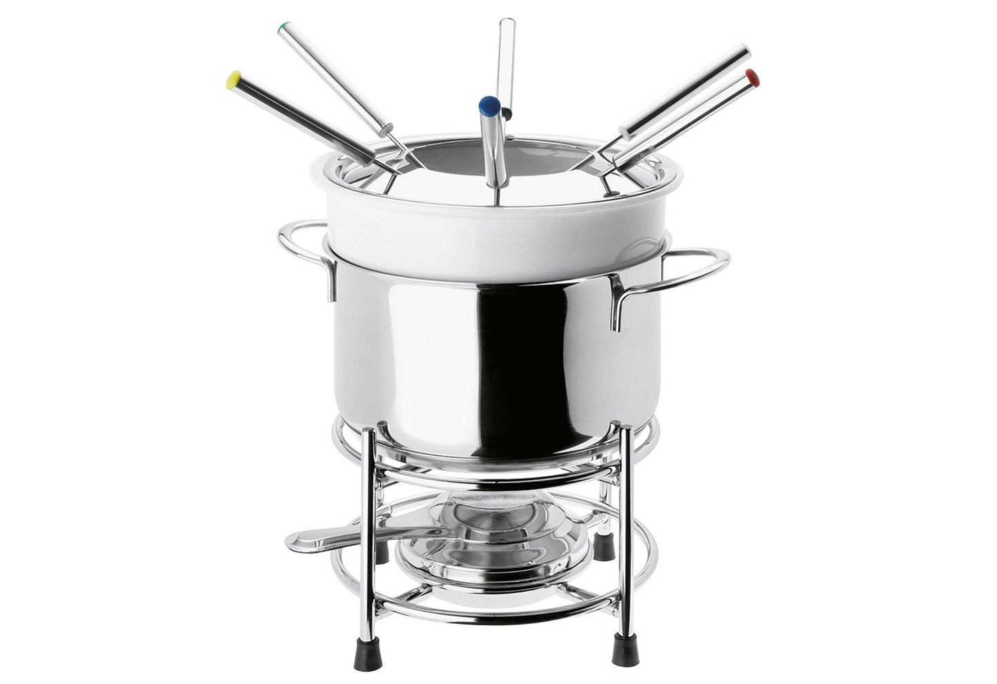 BEKA Fondue Set 'Roma' Inhalt: 6 x farbig markierte Fonduegabeln 1 x Fonduetopf 1 x Porzellantopf 1 x Spritzschutz 1 x