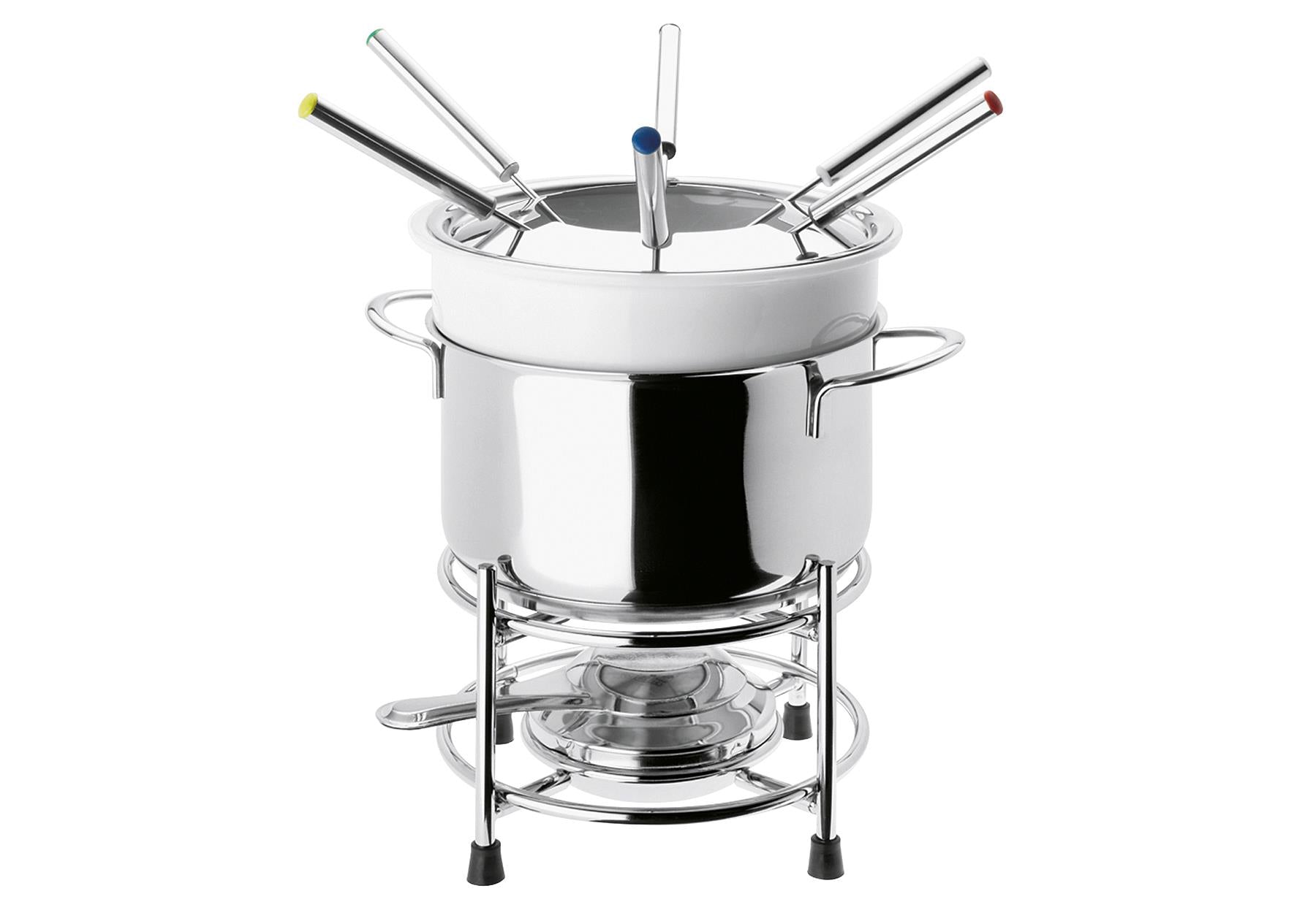 BEKA Fondue Set 'Roma' Inhalt: 6 x farbig markierte Fonduegabeln 1 x Fonduetopf 1 x Porzellantopf 1 x Spritzschutz 1 x
