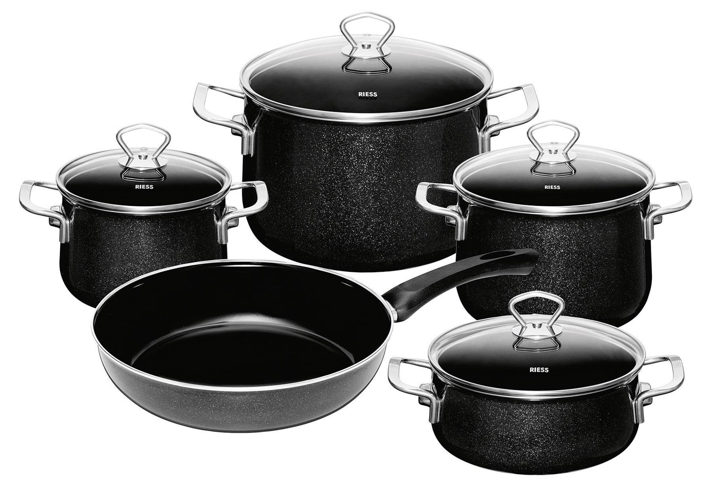 RIESS Topfset 'Black Magic' 5-teilig je 1 x Fleischtopf Ø 162024 cm 1 x Kasserolle Ø 20 cm mit Edelstahlgriffen und 1 x