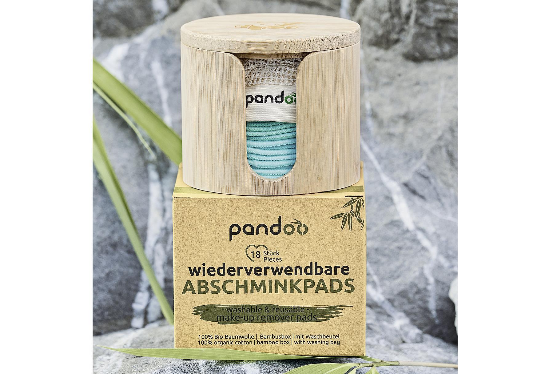 PANDOO Abschminkpads 18er Pack 18 Pads 1 Waschbeutel 1 x Bambus-Box