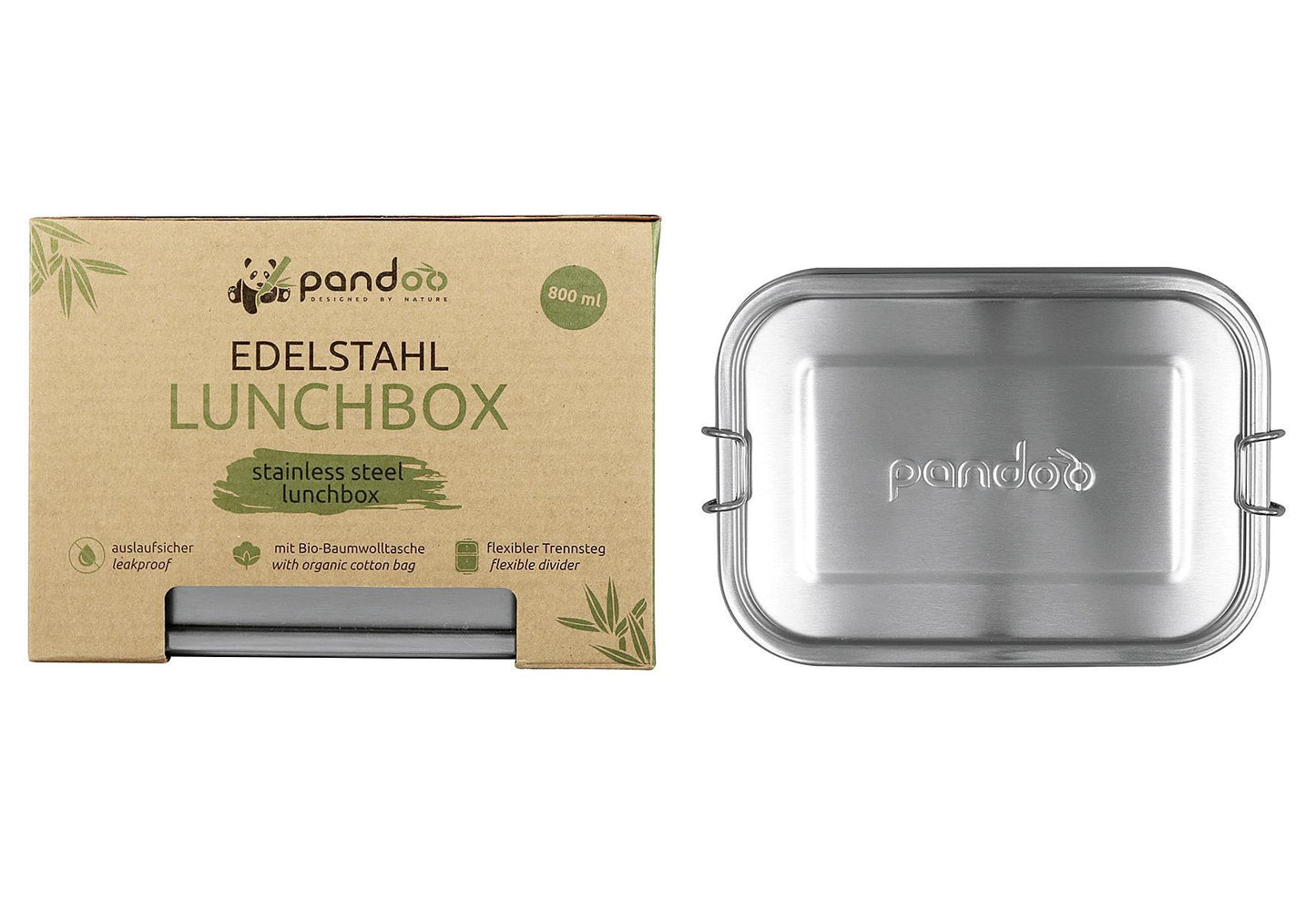 PANDOO Edelstahl Lunchbox 1 Lunchbox 1 Trennsteg & Bio-Baumwolltasche