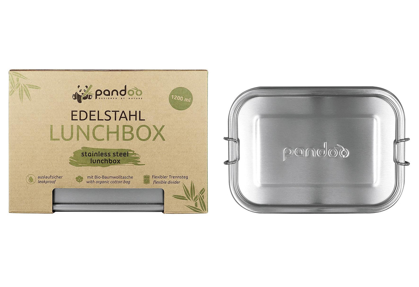PANDOO Edelstahl Lunchbox 1 Lunchbox 1 Trennsteg & Bio-Baumwolltasche