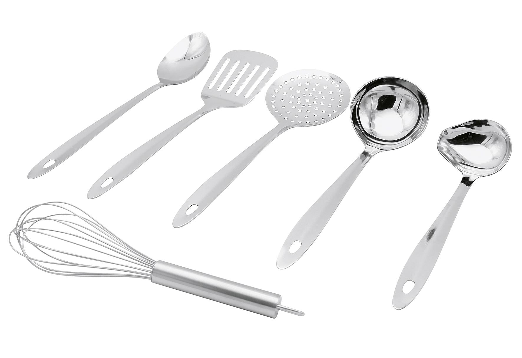 KARL KRÜGER Küchenhelfer-Set 6-teilig | je 1 x Saucenlöffel Schaumlöffel Schöpflöffel Gemüselöffel Pfannenwender Schneebesen