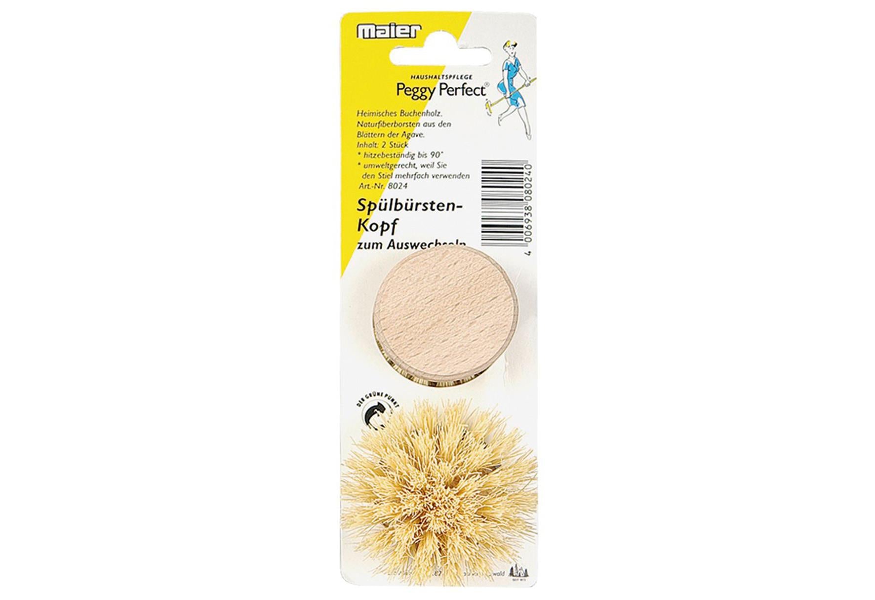 Peggy Perfect Spülbürsten-Ersatzkopf Holz/Fibre Ø42cm 2 Stück