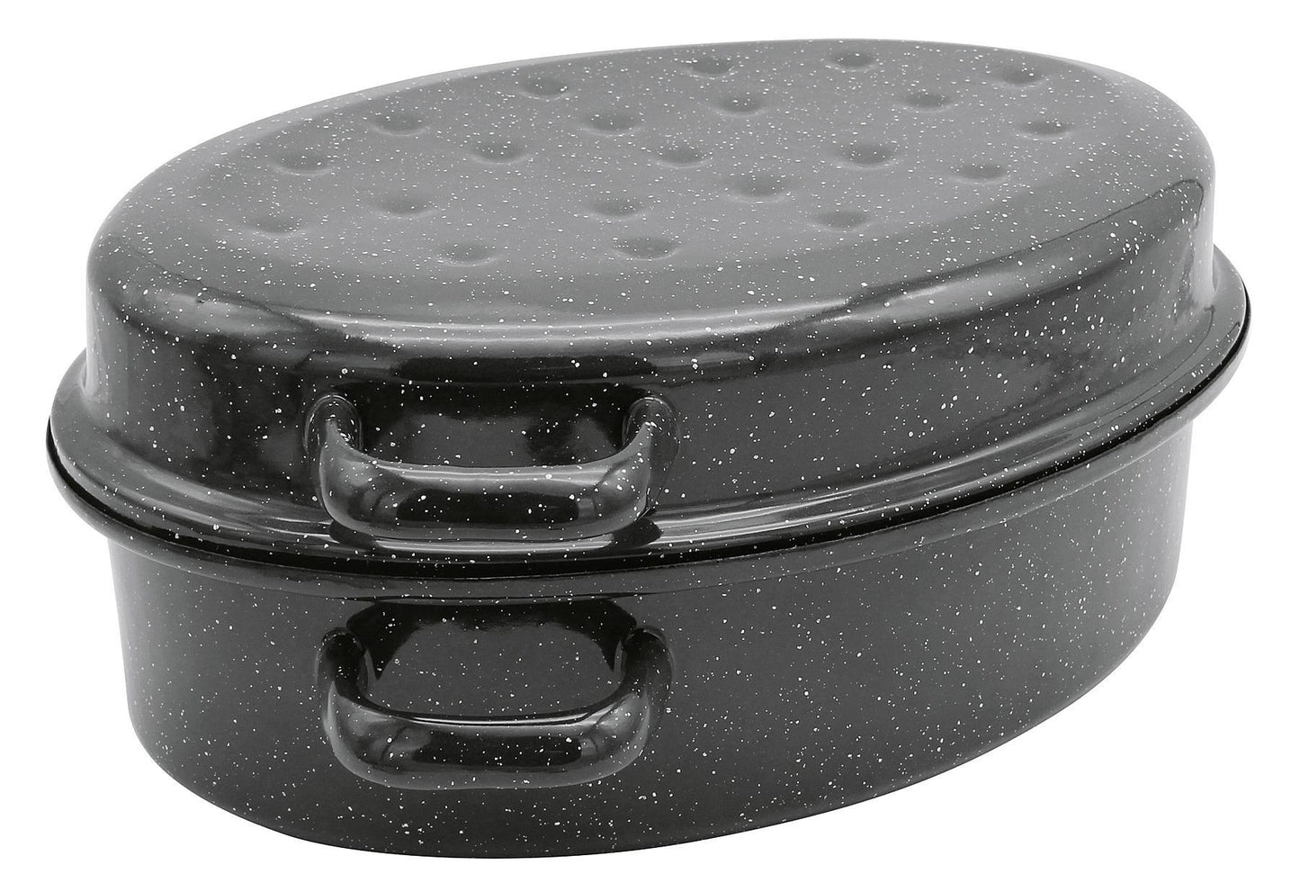 KARL KRÜGER Gänsebräter oval 75 l Ø38cm emailliert schwarz/weiß gesprenkelt