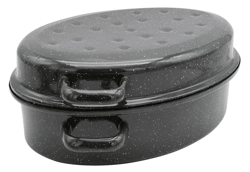 KARL KRÜGER Gänsebräter oval 75 l Ø38cm emailliert schwarz/weiß gesprenkelt