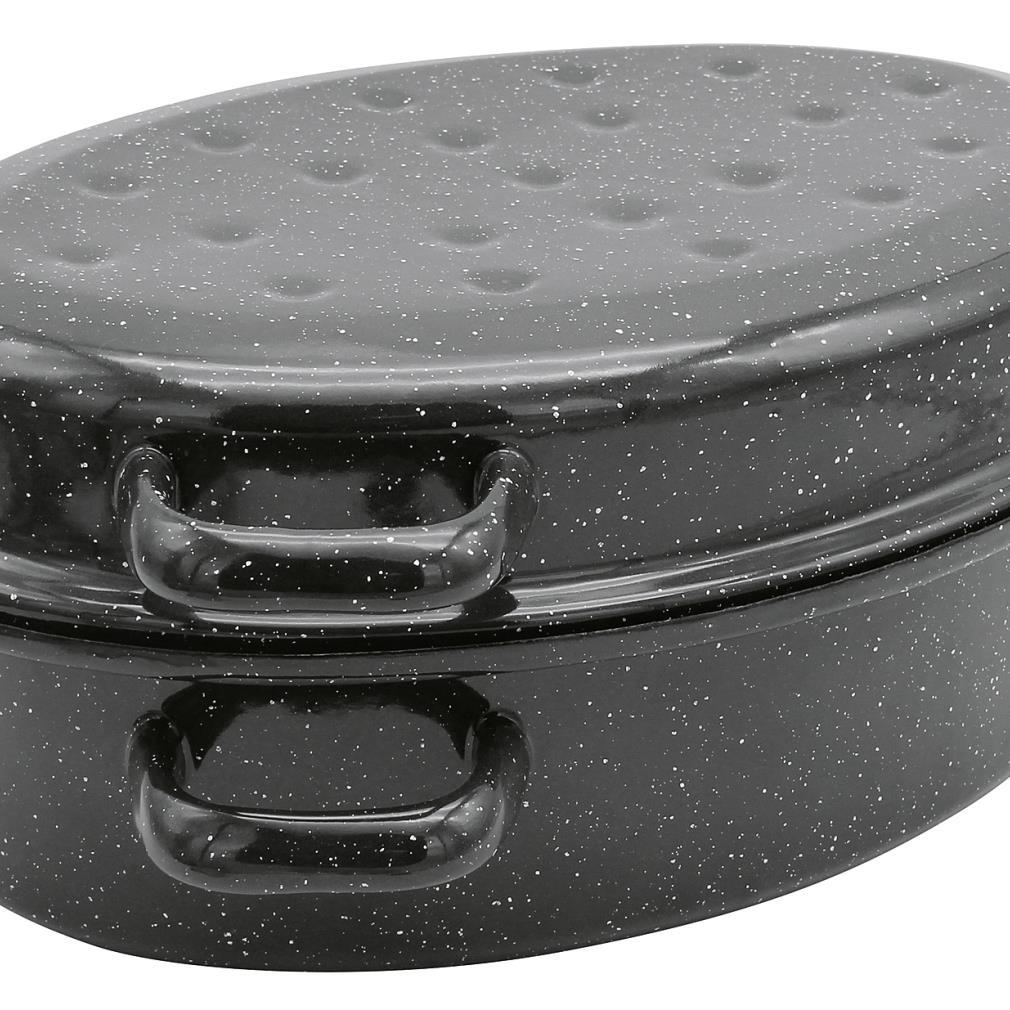 KARL KRÜGER Gänsebräter oval 105 l Ø42cm emailliert schwarz/weiß gesprenkelt