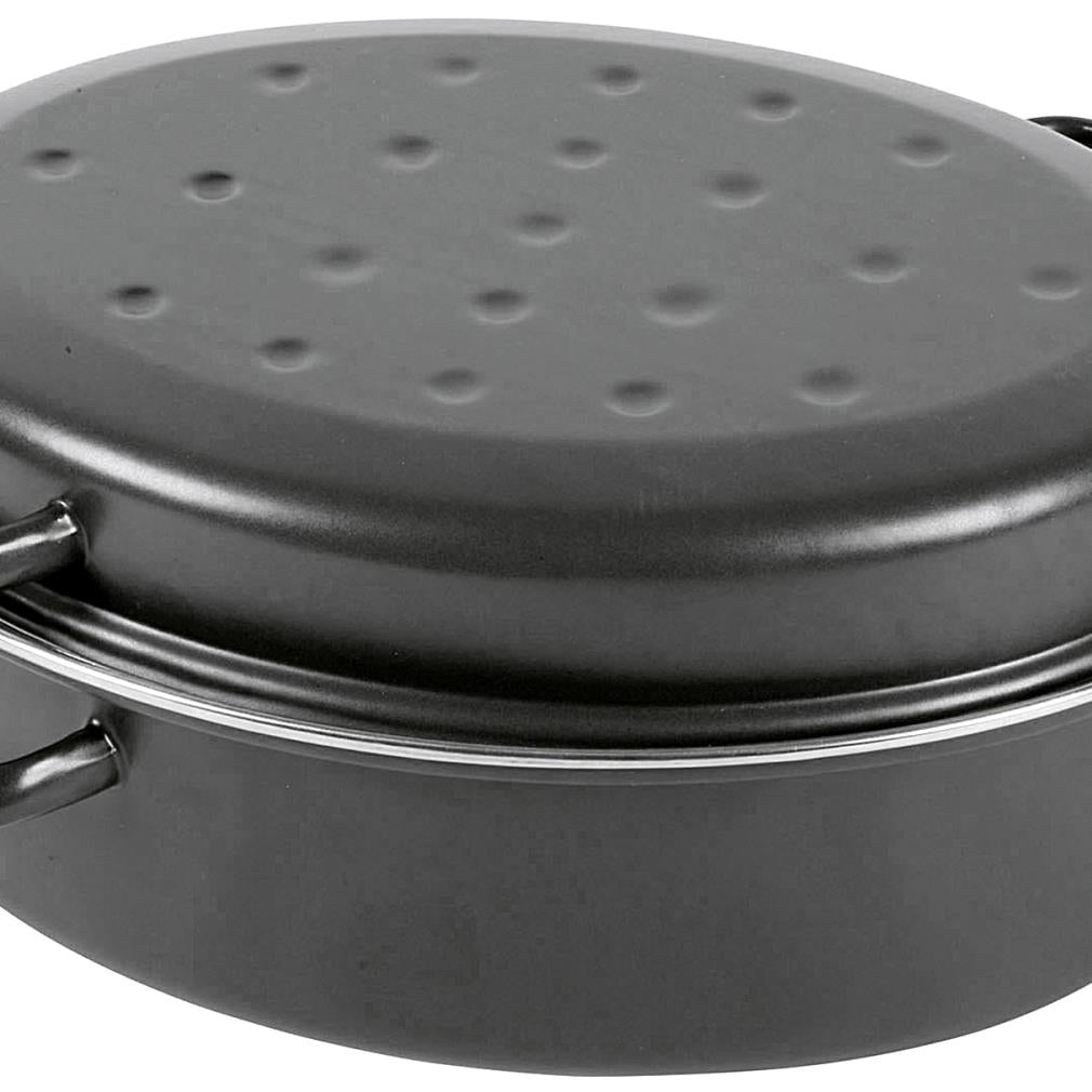 KARL KRÜGER Gänsebräter oval 105 l Ø42cm emailliert schwarz matt