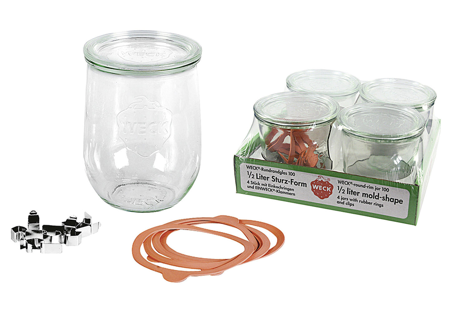 WECK Tray Tulpengläser eingeschweißt 4er Set inkl 5 Ringen und 8 Klammern