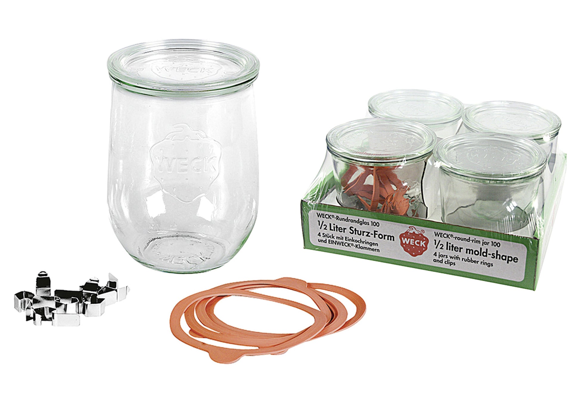 WECK Tray Tulpengläser eingeschweißt 4er Set inkl 5 Ringen und 8 Klammern