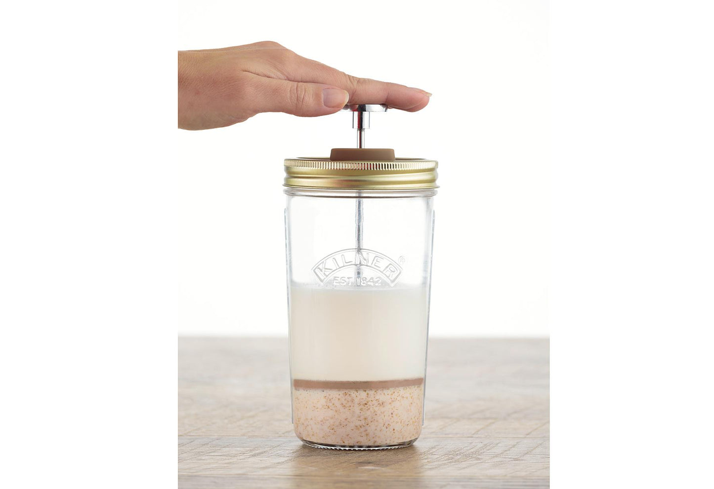 KILNER Nussmilch Herstellungs-Set 2-teilig 2 Gläser 1 Spritzschutz 1 Filterkolben 1 Silikonauslauf 1 Edelstahldeckel
