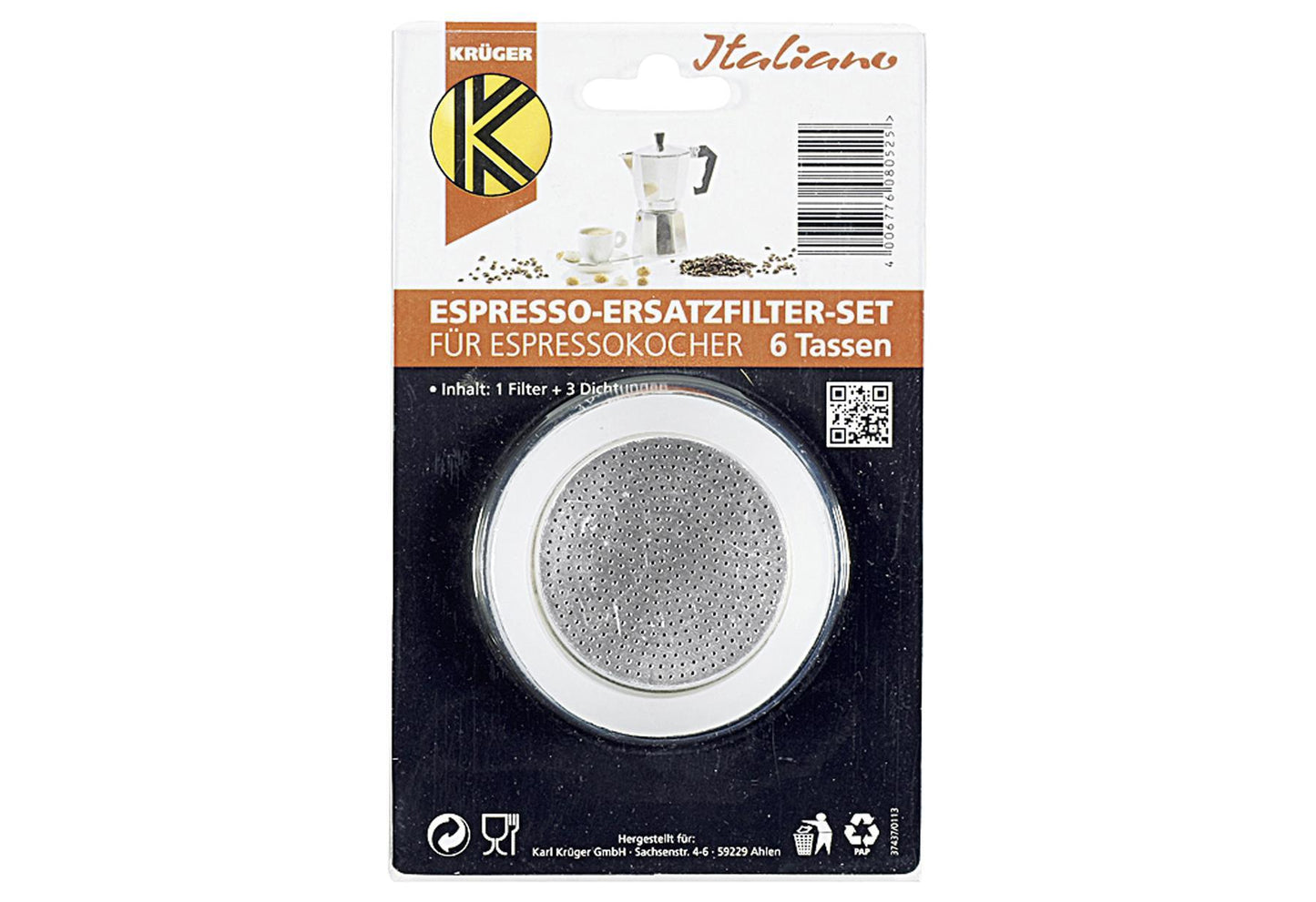 KARL KRÜGER Ersatzteilset Espressokocher 6 Tassen 4-teilig - VPE: 12