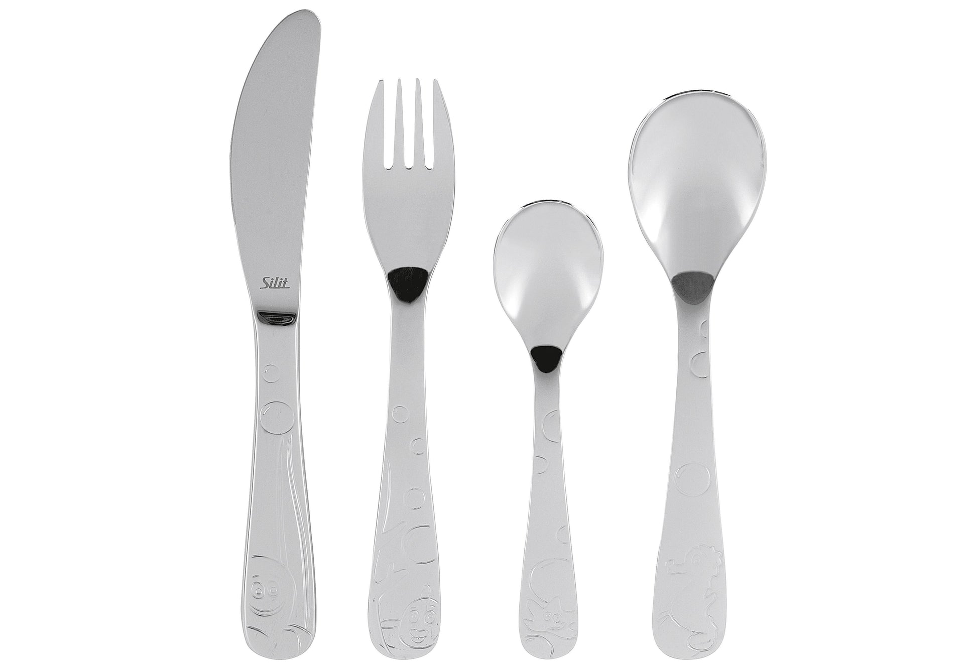 SILIT Kinderbesteck Aquarama 4tlg Edelstahl 4tlg: Messer: 18 cm Gabel: 16 cm kleiner Löffel: 13 cm und großer Löffel: 165 cm