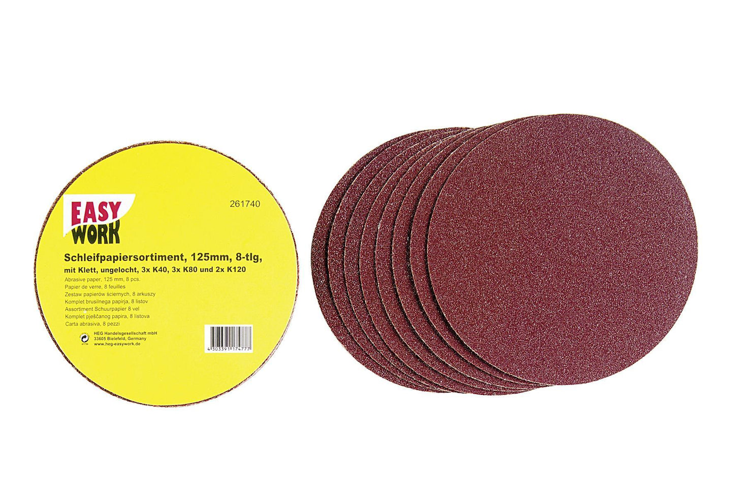 EASY WORK Schleifpapiersortiment 8-teilig - VPE: 10